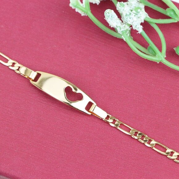 "Rose Gold Heart Cutout ID Bracelet in High-Polish Gold Plating, XPBL1158 - Picture 10 of 12